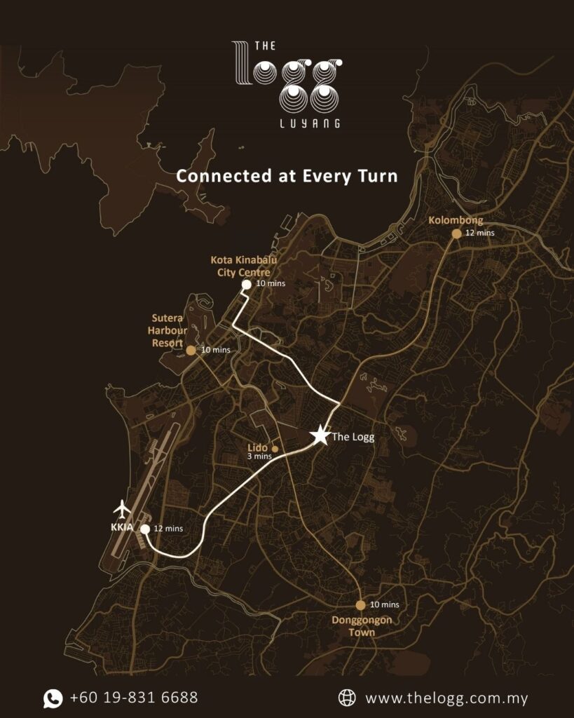 Map showing Luyang’s strategic location in Kota Kinabalu, near Damai, Likas, and Kepayan with easy access to the city centre and airport.