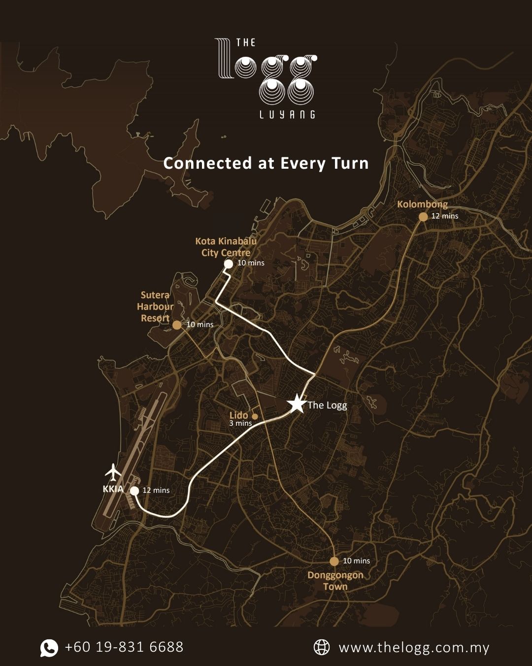 Map showing Luyang’s strategic location in Kota Kinabalu, near Damai, Likas, and Kepayan with easy access to the city centre and airport.