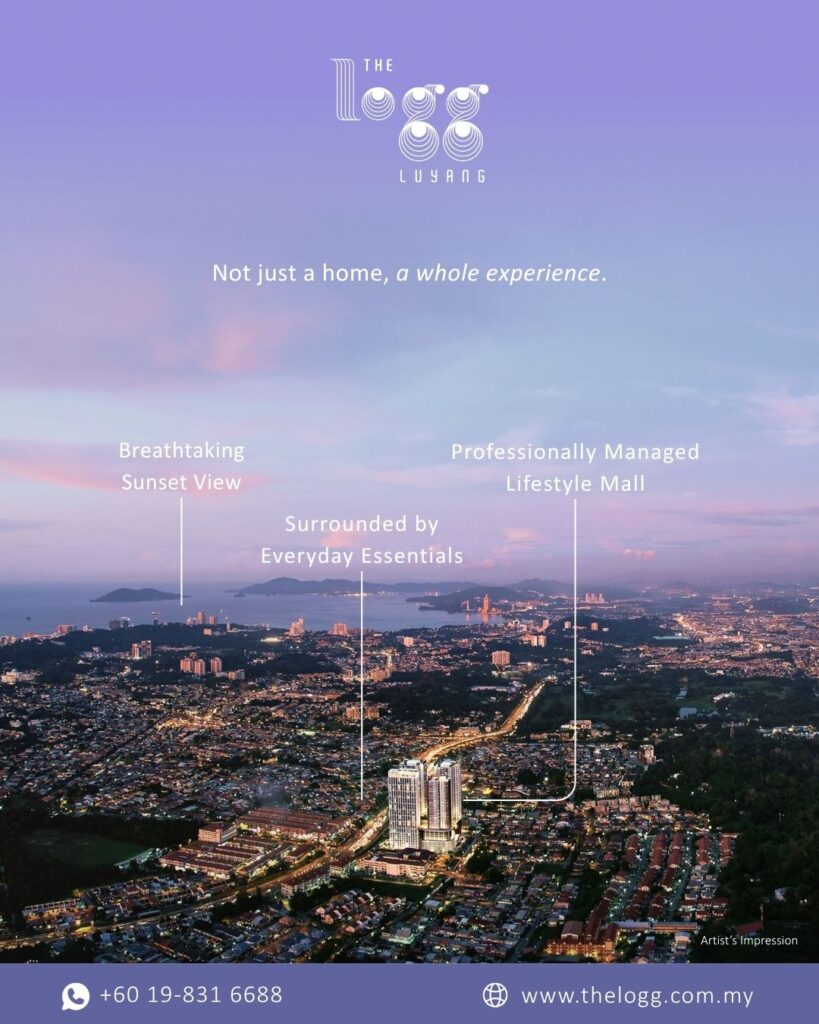 The Logg lifestyle hub in Luyang, Kota Kinabalu featuring residences, retail mall, office suites, and 4-star hotel surrounded by city conveniences.