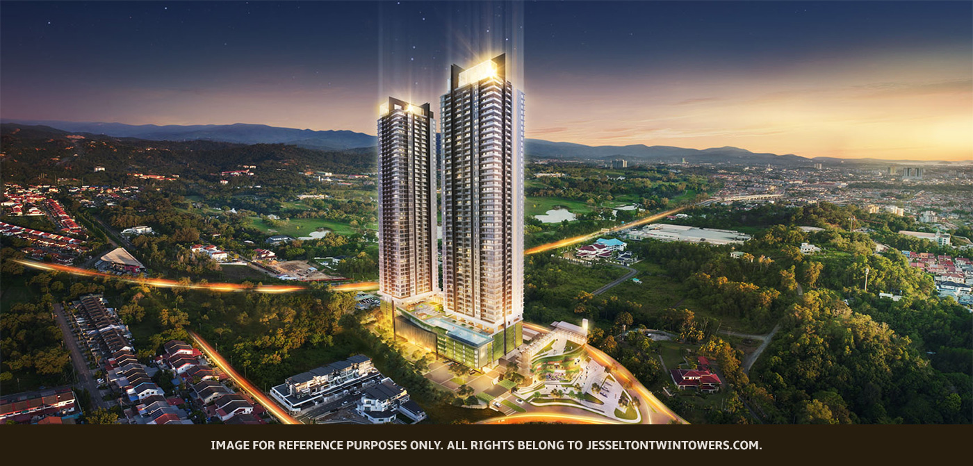 Jesselton Twin Towers in Kota Kinabalu, Borneo’s tallest residential building with panoramic sea views and premium high-rise living.