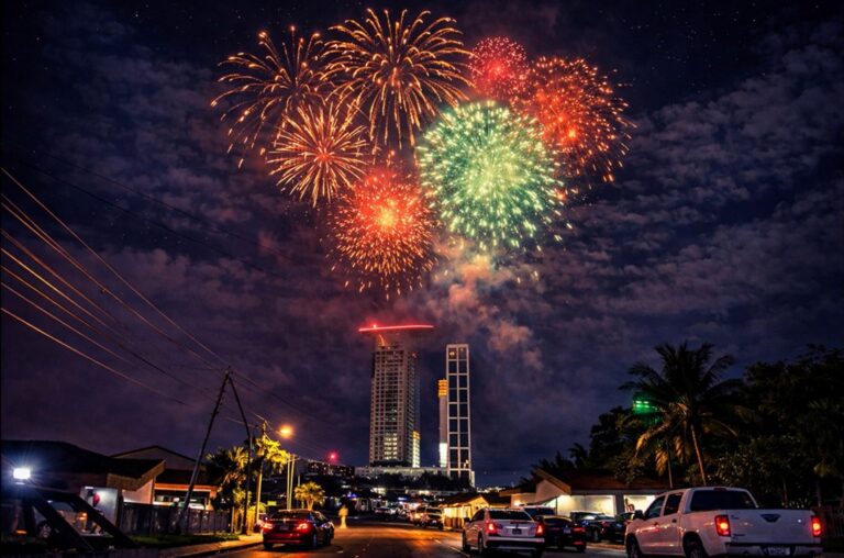 Chinese New Year fireworks display at The Logg Luyang Kota Kinabalu during festive celebration by KTI Group.