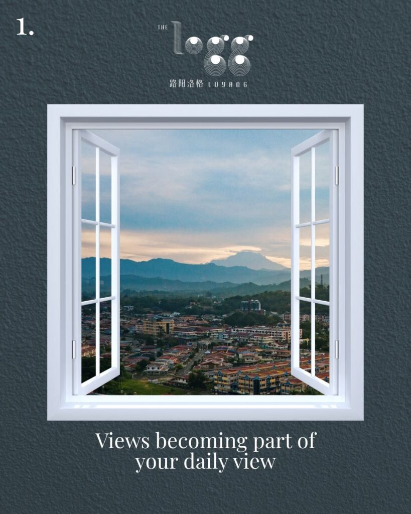 Scenic views from a modern condo in Luyang, Kota Kinabalu, overlooking the surrounding city and mountain landscape.