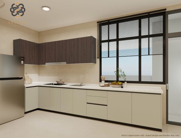 Close-up of premium kitchen cabinet finishes by Signature Kitchen in Astoria Tower, The Logg Luyang.