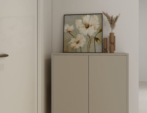 Custom-built shoe cabinet by Signature Kitchen in Astoria Tower living room, part of The Logg Luyang luxury residences.