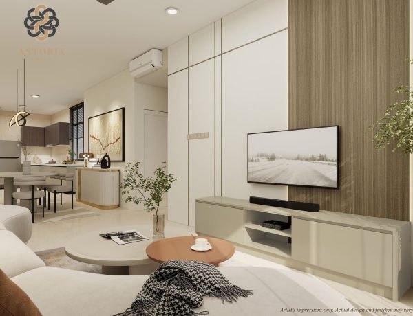 Astoria Tower living room with built-in TV cabinet by Signature Kitchen at The Logg Luyang, Kota Kinabalu.